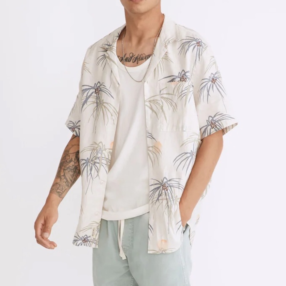 Madewell Men's Easy Fit Linen Short Sleeve Button Up in tropical floral Sz Large